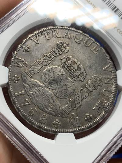 《竞宝斋》第410场 周日，周一，2场连拍 （全场包邮） NGC XF45 墨西哥 1768年MO MF 地球双柱大银币 有分老包浆状态好