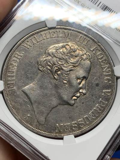 《竞宝斋》第410场 周日，周一，2场连拍 （全场包邮） NGC AUD 德国普鲁士 1840年 窗帘2泰勒 37克大银币