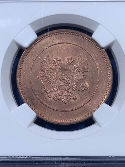 《竞宝斋》第410场 周日，周一，2场连拍 （全场包邮） NGC MS63RB 芬兰1917年临时政府10盆尼双头鹰铜币，单独年份