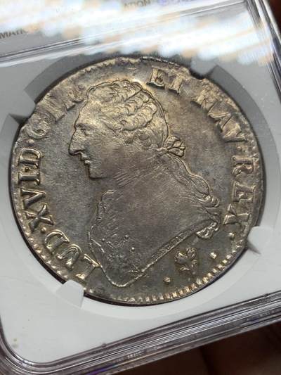 《竞宝斋》第410场 周日，周一，2场连拍 （全场包邮） NGC AU58 法国 1789年L 大革命年份路易十六埃居大银币，老色浆带彩