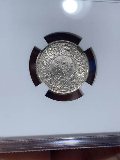 《竞宝斋》第410场 周日，周一，2场连拍 （全场包邮） NGC MS64 1936 印度1/4卢比银币 两面转光 64已经是非常不错的分数了 可藏