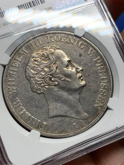 《竞宝斋》第410场 周日，周一，2场连拍 （全场包邮） NGC AUD 德国普鲁士 1840年 窗帘2泰勒 37克大银币