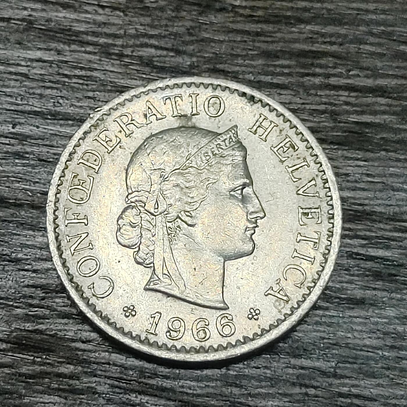 【铜匠收藏】★第130场★散币场，无佣金，30包邮。不满30元，支付5元运费。《接受代拍 代送NGC评级》 瑞士 1966年 5分 铜镍币