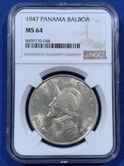 《竞宝斋》第410场 周日，周一，2场连拍 （全场包邮） - NGC MS64 巴拿马 1947年 1波拿巴 银币 卷拆转光