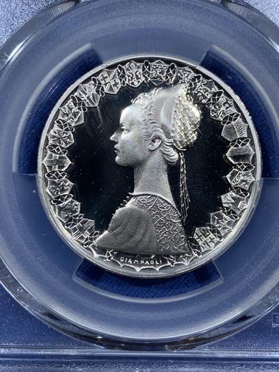 《竞宝斋》第410场 周日，周一，2场连拍 （全场包邮） 亚军分 PCGS PR68DCAM 1985年 意大利 500里拉 精制银币 霜光十足