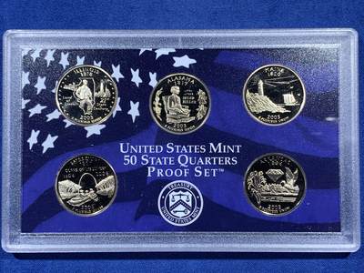 《竞宝斋》第410场 周日，周一，2场连拍 （全场包邮） 美国2003年精制套币+精制州币5枚套盒证全