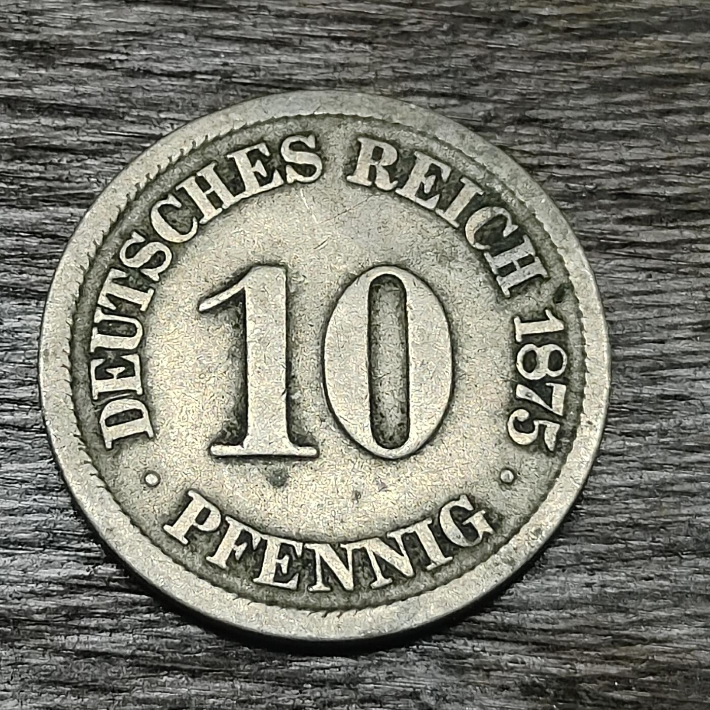 【铜匠收藏】★第130场★散币场，无佣金，30包邮。不满30元，支付5元运费。《接受代拍 代送NGC评级》 德国 1875年 短翅鹰 10芬尼 镍币 J厂 德意志第二帝国硬币