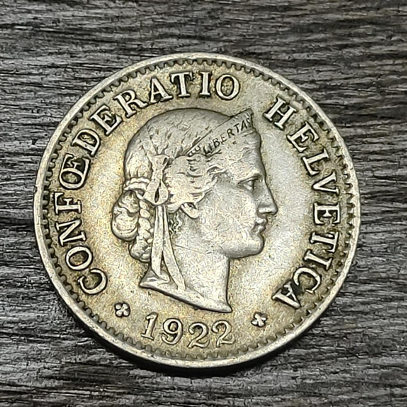 【铜匠收藏】★第130场★散币场，无佣金，30包邮。不满30元，支付5元运费。《接受代拍 代送NGC评级》 瑞士 1922年 女神图案 5分 铜镍币