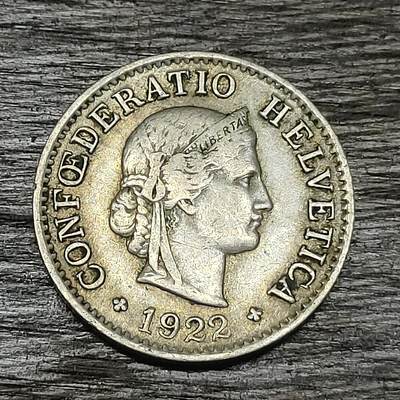 【铜匠收藏】★第130场★散币场，无佣金，30包邮。不满30元，支付5元运费。《接受代拍 代送NGC评级》 - 瑞士 1922年 女神图案 5分 铜镍币