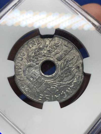 《竞宝斋》第410场 周日，周一，2场连拍 （全场包邮） NGC MS63 法属印支1941花帽1分锌币 保存非常难得