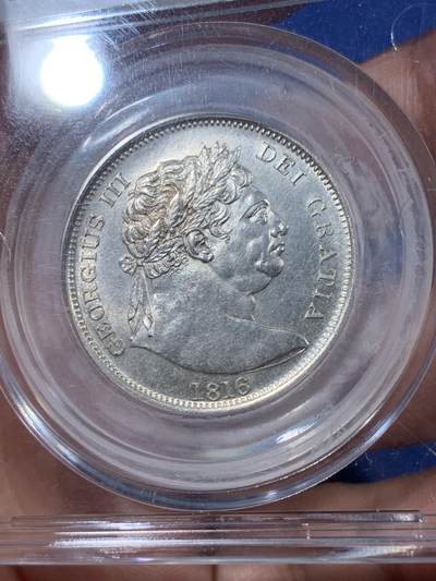 《竞宝斋》第410场 周日，周一，2场连拍 （全场包邮） LCGS 80英国1816乔治三世牛头半克朗银币 英国本土评级 对应n/p ms63左右 牛头只发行两年 常见1817 1816很少 此枚白亮原味状态好