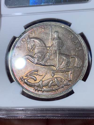 《竞宝斋》第410场 周日，周一，2场连拍 （全场包邮） NGC MS63 英国1935年乔治五世木马剑克朗银币