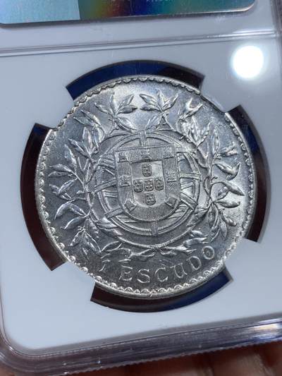 《竞宝斋》第410场 周日，周一，2场连拍 （全场包邮） NGC UNC 1916 葡萄牙 大头女神 一埃斯库多 原光错杀