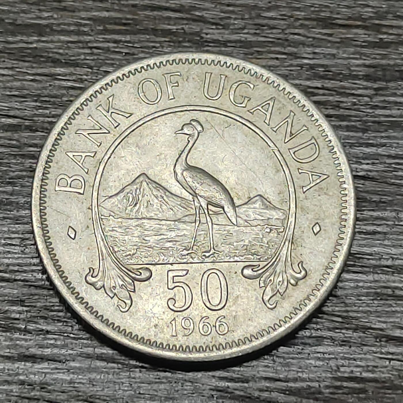 【铜匠收藏】★第130场★散币场，无佣金，30包邮。不满30元，支付5元运费。《接受代拍 代送NGC评级》 乌干达 1966年 50分 镀镍钢币