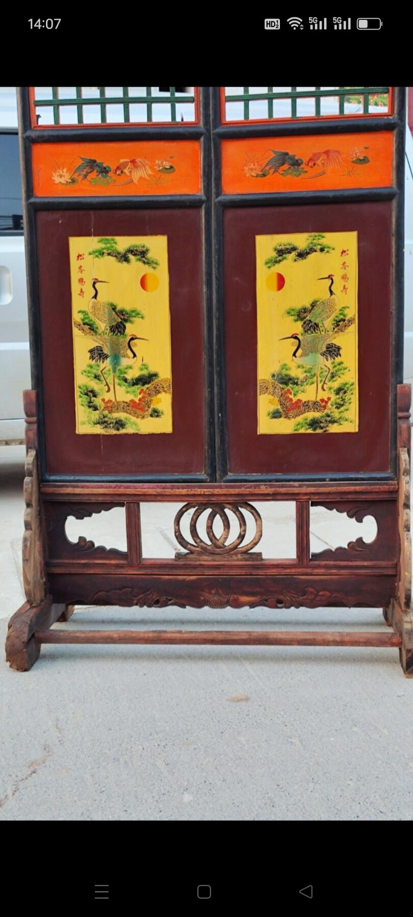 清未，落地大插屏 纯手工画松鹤延年 栩栩如生.十分精美. 品相完美.可用可藏