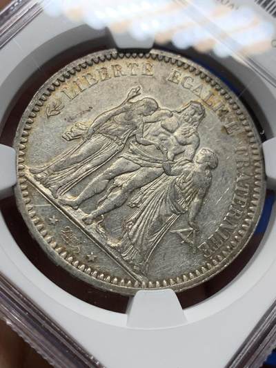 《竞宝斋》第410场 周日，周一，2场连拍 （全场包邮） NGC AU55 法国 1873A 大力神 5法郎 银币