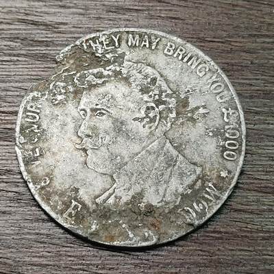 【铜匠收藏】★第130场★散币场，无佣金，30包邮。不满30元，支付5元运费。《接受代拍 代送NGC评级》 - 代币 铝币 文字较模糊"给你带来1000磅" 有缺口