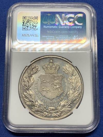 《竞宝斋》第410场 周日，周一，2场连拍 （全场包邮） NGC UNC 德国 1856年 不伦瑞克 2泰勒银币 37克大规格 细节非常好