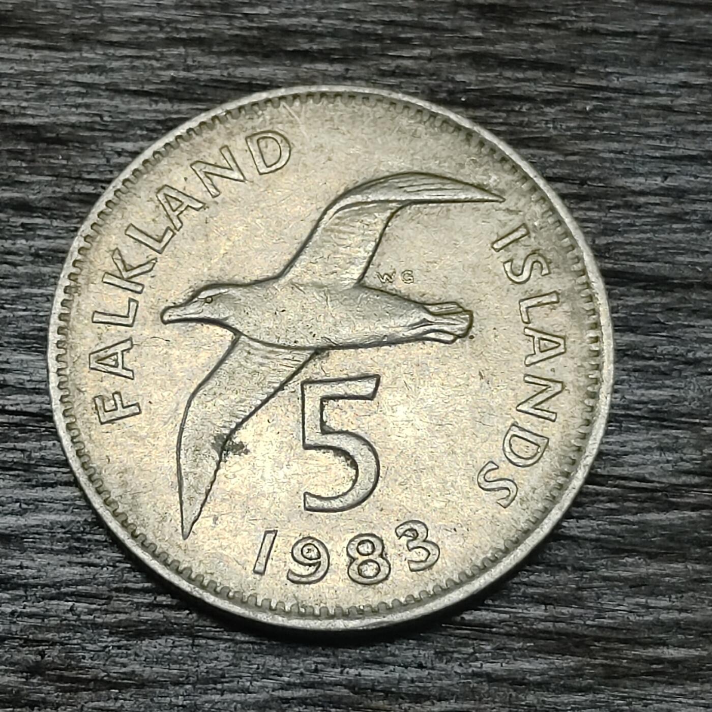 【铜匠收藏】★第130场★散币场，无佣金，30包邮。不满30元，支付5元运费。《接受代拍 代送NGC评级》 福克兰群岛 1983年 5便士 海鸥