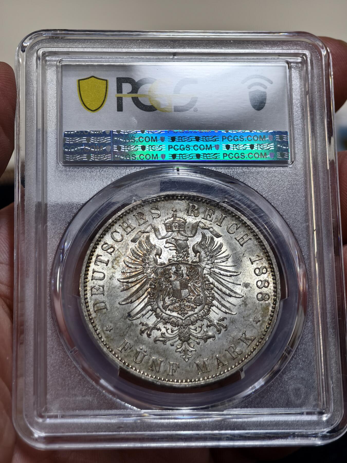 PCGS-MS63德国1888年三皇5马克银币