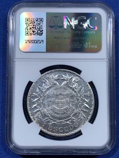 《竞宝斋》第410场 周日，周一，2场连拍 （全场包邮） NGC UNC 1916 葡萄牙 大头女神 一埃斯库多 原光错杀