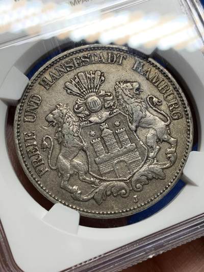 《竞宝斋》第410场 周日，周一，2场连拍 （全场包邮） NGC XF45 德国1907年汉堡-双狮5马克银币