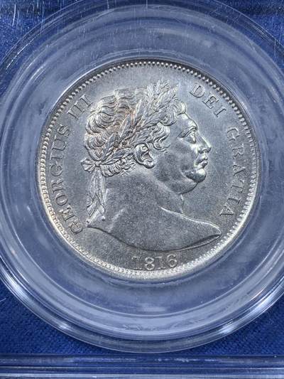 《竞宝斋》第410场 周日，周一，2场连拍 （全场包邮） LCGS 80英国1816乔治三世牛头半克朗银币 英国本土评级 对应n/p ms63左右 牛头只发行两年 常见1817 1816很少 此枚白亮原味状态好