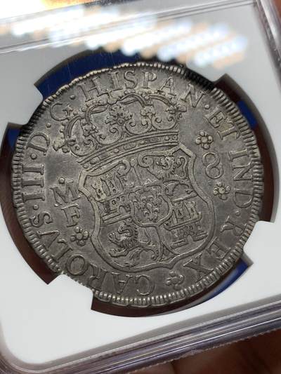 《竞宝斋》第410场 周日，周一，2场连拍 （全场包邮） NGC XF45 墨西哥 1768年MO MF 地球双柱大银币 有分老包浆状态好