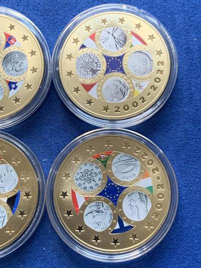 《竞宝斋》第410场 周日，周一，2场连拍 （全场包邮） 六枚一组 庆祝欧元20周年 克朗型纪念章 2022年是欧元之年