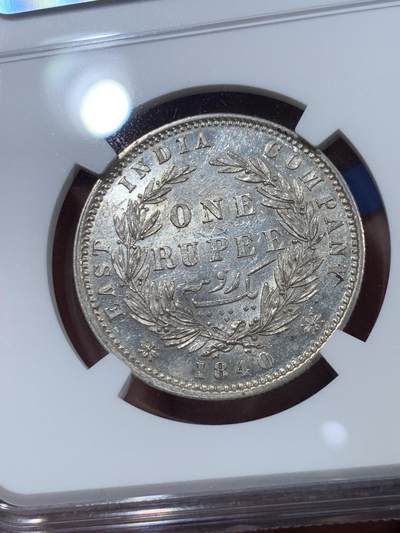 《竞宝斋》第410场 周日，周一，2场连拍 （全场包邮） NGC AU58 英属印度1840年维多利亚双辫版1卢比银币