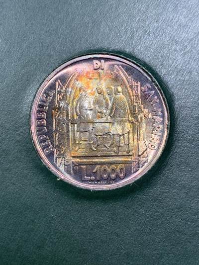 《竞宝斋》第410场 周日，周一，2场连拍 （全场包邮） 卡装两枚一组 圣马力诺1977年布鲁内莱斯基诞辰600周年1000里拉纪念银币