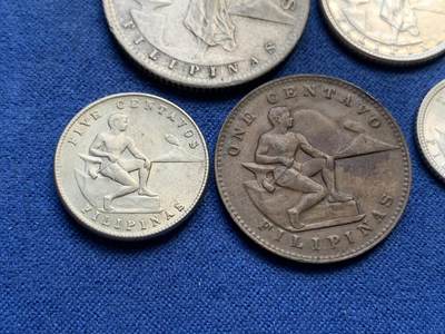 《竞宝斋》第410场 周日，周一，2场连拍 （全场包邮） 五枚一组 美属菲律宾1937-1945年 含3枚银币