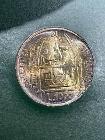 《竞宝斋》第410场 周日，周一，2场连拍 （全场包邮） 卡装两枚一组 圣马力诺1977年布鲁内莱斯基诞辰600周年1000里拉纪念银币