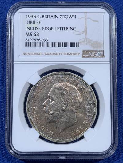 《竞宝斋》第410场 周日，周一，2场连拍 （全场包邮） - NGC MS63 英国1935年乔治五世木马剑克朗银币