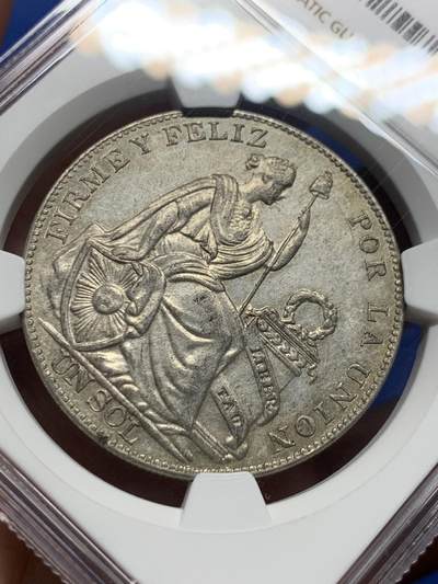 《竞宝斋》第410场 周日，周一，2场连拍 （全场包邮） NGC AU55 秘鲁1934年坐人女神1索尔大银币