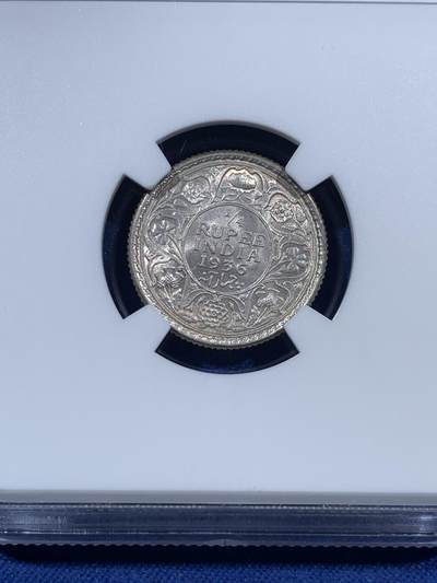 《竞宝斋》第410场 周日，周一，2场连拍 （全场包邮） NGC MS64 1936 印度1/4卢比银币 两面转光 64已经是非常不错的分数了 可藏