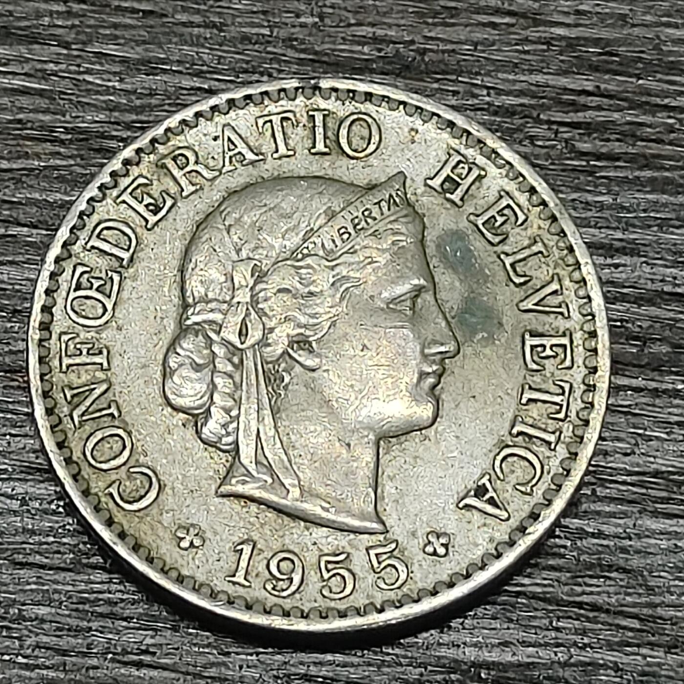 【铜匠收藏】★第130场★散币场，无佣金，30包邮。不满30元，支付5元运费。《接受代拍 代送NGC评级》 瑞士 1955年 5分 B版