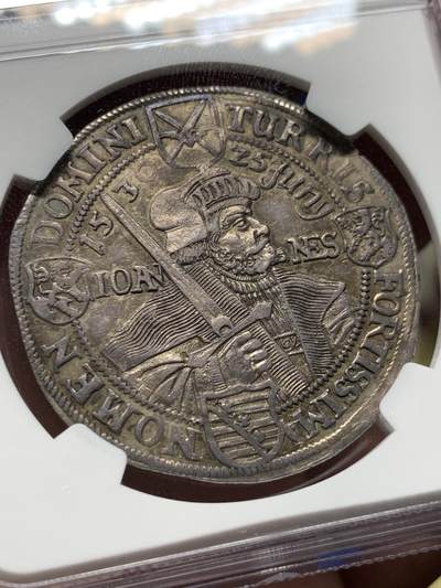 《竞宝斋》第410场 周日，周一，2场连拍 （全场包邮） NGC UNC 德国 1630 萨克森 1/2泰勒银币 所见该品种打制最好的一枚