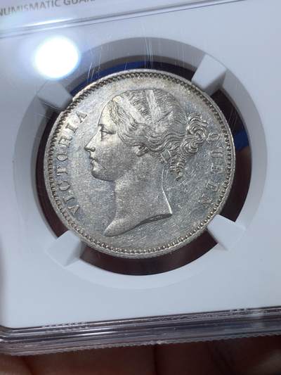 《竞宝斋》第410场 周日，周一，2场连拍 （全场包邮） NGC AU58 英属印度1840年维多利亚双辫版1卢比银币