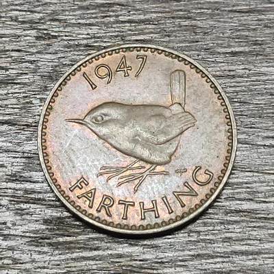 【铜匠收藏】★第129场★散币场，无佣金，30包邮。不满30元，支付5元运费。《接受代拍 代送NGC评级》 - 英国 1法新 1947年 铜币 乔治六世 知更鸟