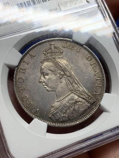 《竞宝斋》第410场 周日，周一，2场连拍 （全场包邮） NGC MS63 英国1887年维多利亚高冠双弗洛林4S银币 高分罗马1版本