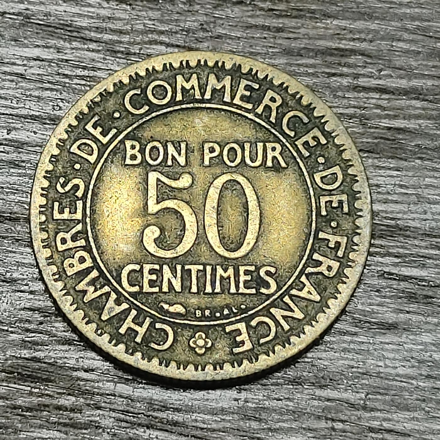 【铜匠收藏】★第130场★散币场，无佣金，30包邮。不满30元，支付5元运费。《接受代拍 代送NGC评级》 法国 1924年 商业部 50分 铜币