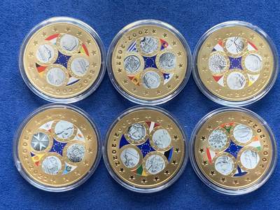 《竞宝斋》第410场 周日，周一，2场连拍 （全场包邮） 六枚一组 庆祝欧元20周年 克朗型纪念章 2022年是欧元之年
