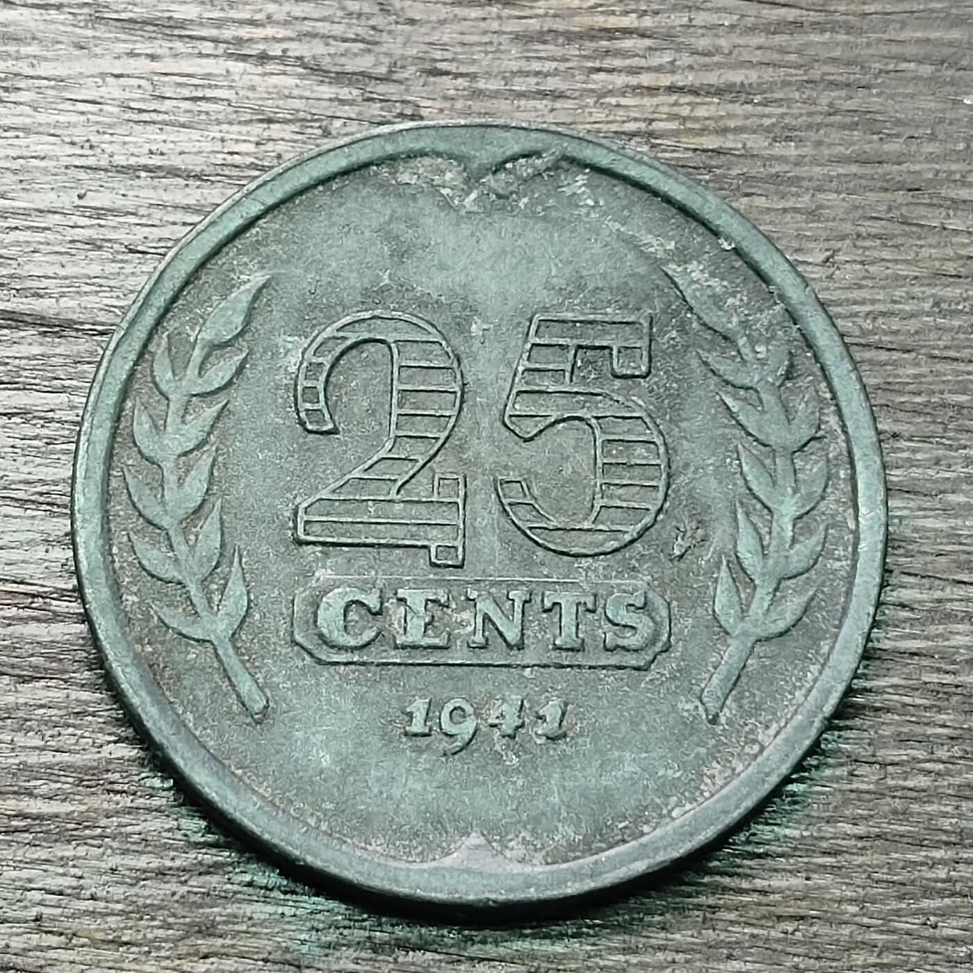 【铜匠收藏】★第130场★散币场，无佣金，30包邮。不满30元，支付5元运费。《接受代拍 代送NGC评级》 荷兰 1941年 25分 锌币 德占时期公海上的海盗船