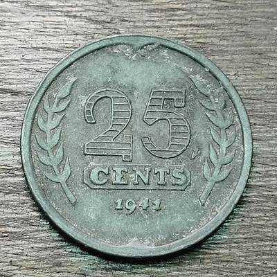 【铜匠收藏】★第130场★散币场，无佣金，30包邮。不满30元，支付5元运费。《接受代拍 代送NGC评级》 - 荷兰 1941年 25分 锌币 德占时期公海上的海盗船