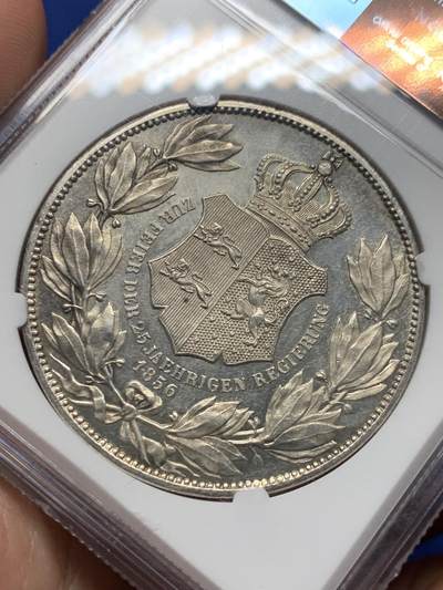 《竞宝斋》第410场 周日，周一，2场连拍 （全场包邮） NGC UNC 德国 1856年 不伦瑞克 2泰勒银币 37克大规格 细节非常好
