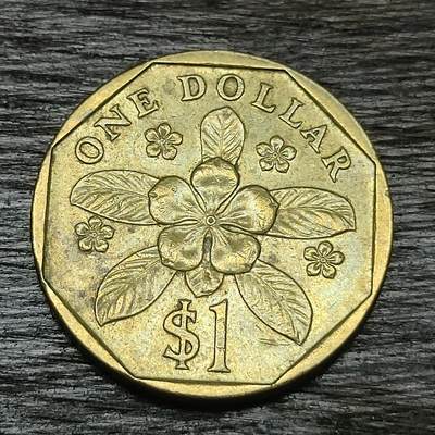 【铜匠收藏】★第130场★散币场，无佣金，30包邮。不满30元，支付5元运费。《接受代拍 代送NGC评级》 - 新加坡 1990年 1元 铝青铜币 胡姬花