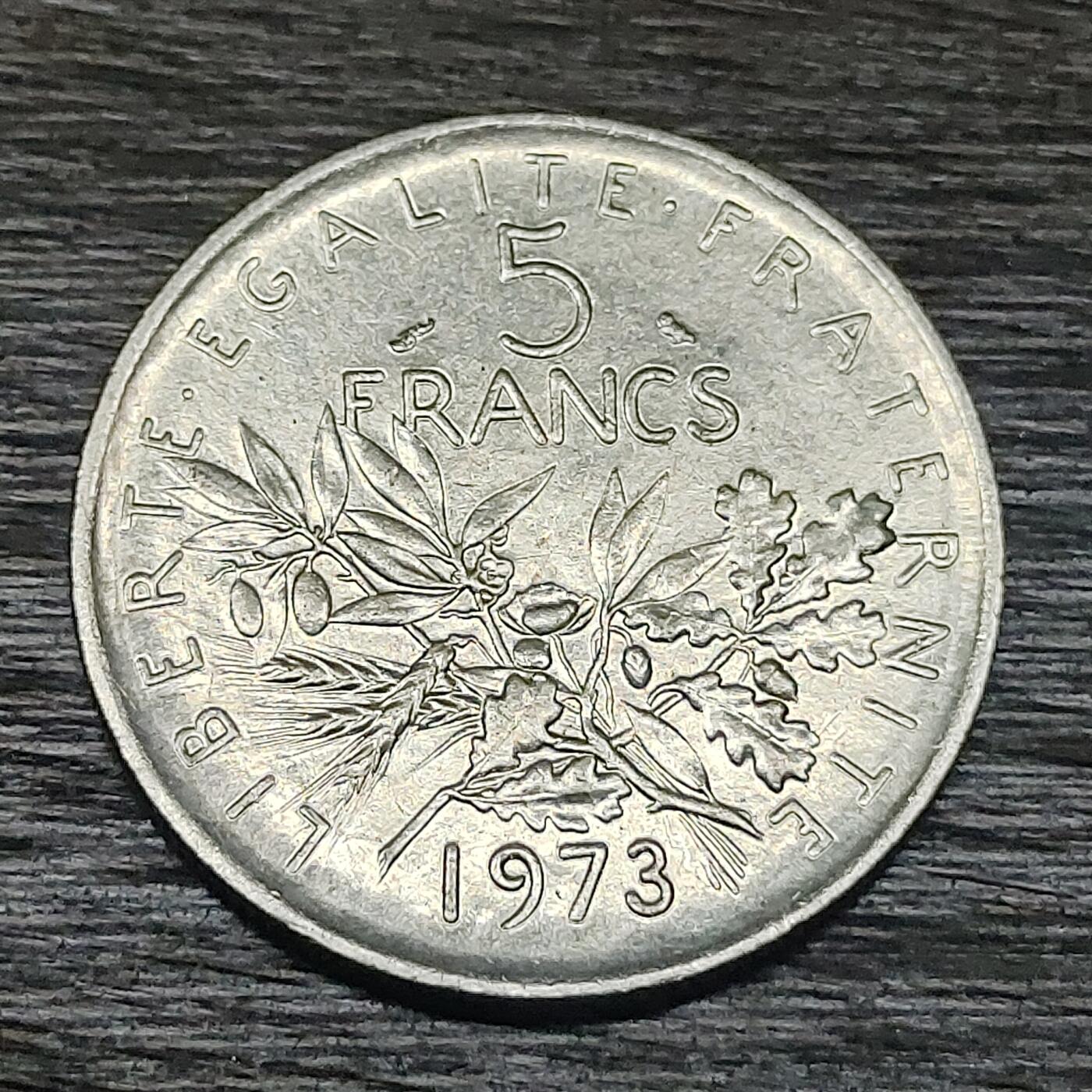 【铜匠收藏】★第130场★散币场，无佣金，30包邮。不满30元，支付5元运费。《接受代拍 代送NGC评级》 法国 1973年 5法郎