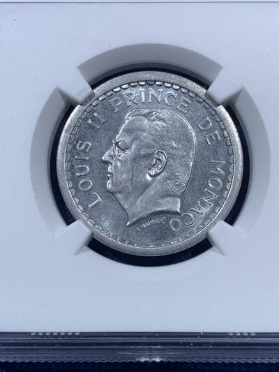 《竞宝斋》第410场 周日，周一，2场连拍 （全场包邮） NGC MS65 摩纳哥1943年2法郎铝币 超高分 非常少见的一版 市面上大多都是流通品 好品国外很贵 一步到位 可藏