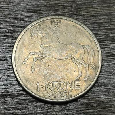 【铜匠收藏】★第130场★散币场，无佣金，30包邮。不满30元，支付5元运费。《接受代拍 代送NGC评级》 - 挪威 1969年 1克朗 镍币 马